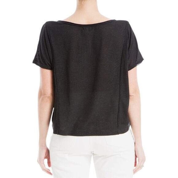 Max Studio Black Linen Blend Boxy Scoop Neck Short Sleeve Tee M NWT - Picture 4 of 8